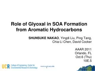 Role of Glyoxal in SOA Formation from Aromatic Hydrocarbons