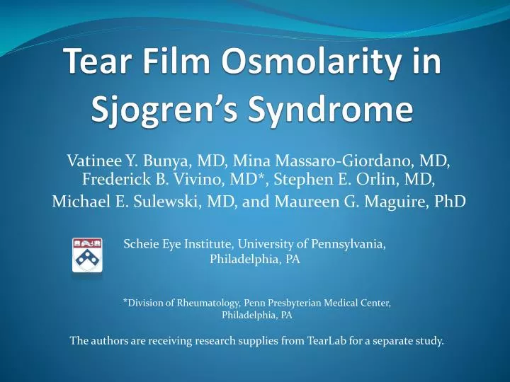 tear film osmolarity in sjogren s syndrome