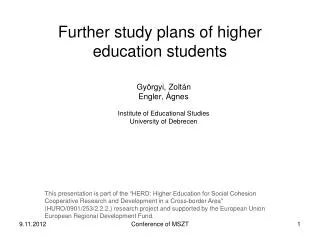 Further study plans of higher education students