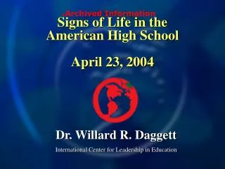 Signs of Life in the American High School April 23, 2004