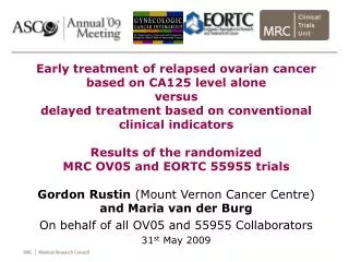 Early treatment of relapsed ovarian cancer based on CA125 level alone versus