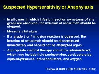 Suspected Hypersensitivity or Anaphylaxis