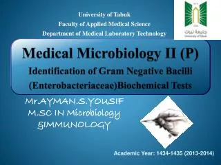 University of Tabuk Faculty of Applied Medical Science Department of Medical Laboratory Technology