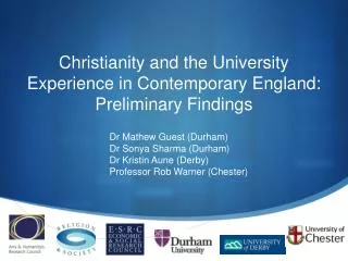 Christianity and the University Experience in Contemporary England: Preliminary Findings