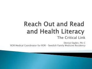 Reach Out and Read and Health Literacy