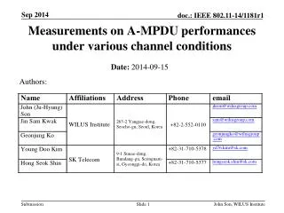 Measurements on A-MPDU performances under various channel conditions