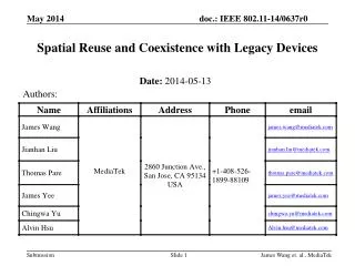 Spatial Reuse and Coexistence with Legacy Devices