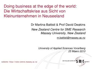 Dr Martina Battisti &amp; Prof David Deakins New Zealand Centre for SME Research