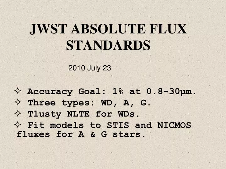 jwst absolute flux standards