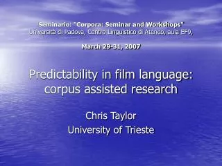 Chris Taylor University of Trieste