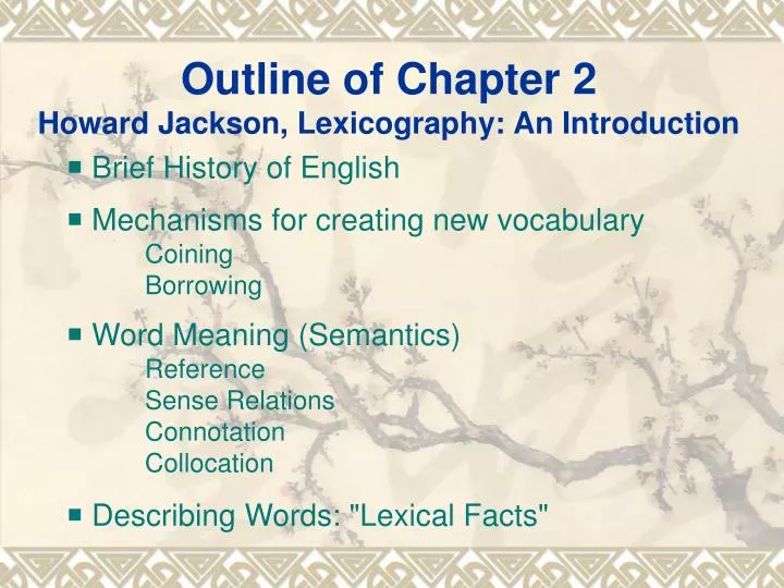 outline of chapter 2 howard jackson lexicography an introduction