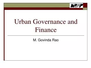 Urban Governance and Finance