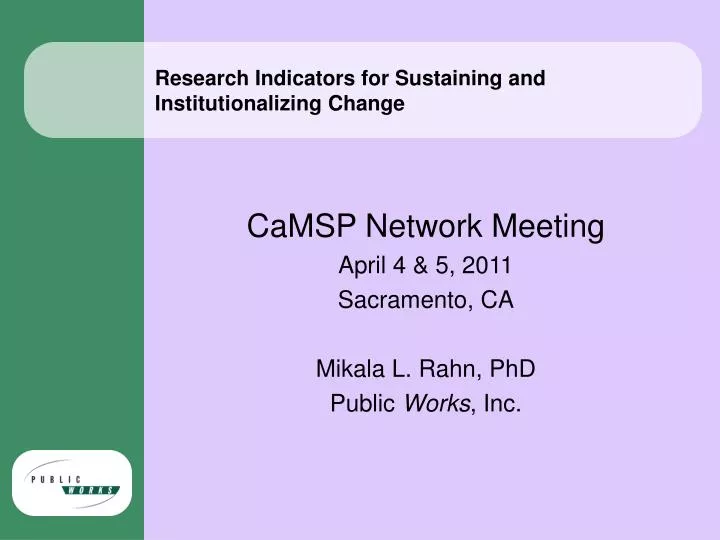 research indicators for sustaining and institutionalizing change