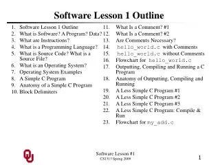 Software Lesson 1 Outline