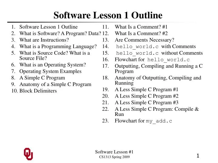 software lesson 1 outline