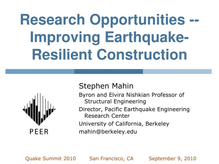 research opportunities improving earthquake resilient construction