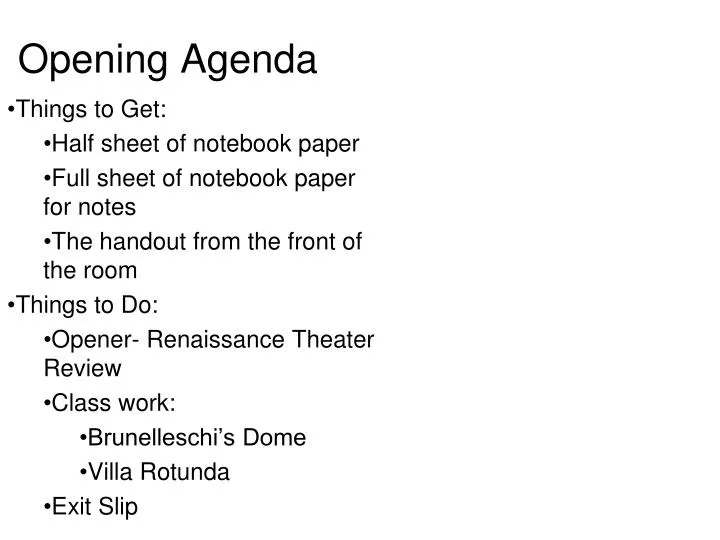 opening agenda