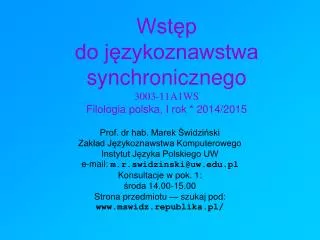 wst p do j zykoznawstwa synchronicznego 3003 11a1ws filologia polska i rok 2014 2015