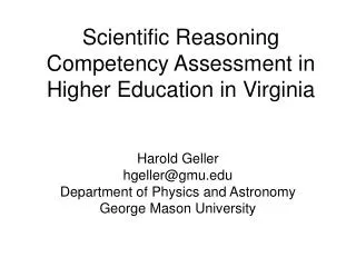 Scientific Reasoning Competency Assessment in Higher Education in Virginia