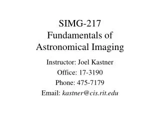SIMG-217 Fundamentals of Astronomical Imaging