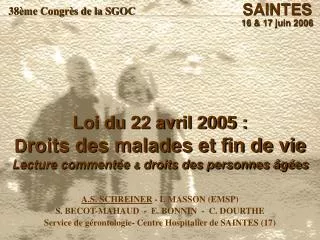 loi du 22 avril 2005 d roits des malades et fin de vie lecture comment e droits des personnes g es