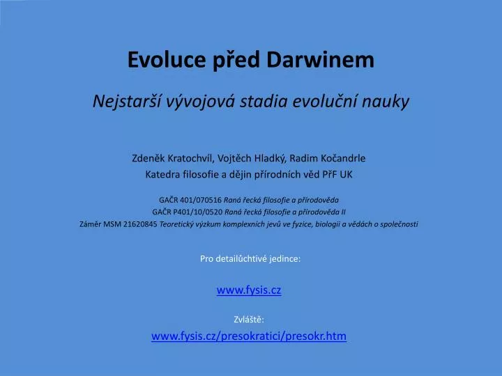 evoluce p ed darwinem nejstar v vojov stadia evolu n nauky