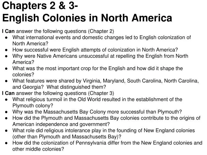 chapters 2 3 english colonies in north america