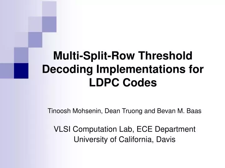 multi split row threshold decoding implementations for ldpc codes