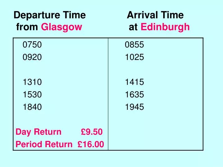 departure time arrival time from glasgow at edinburgh