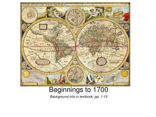 Beginnings to 1700 Background info in textbook: pp. 1-15