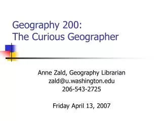 Geography 200: The Curious Geographer