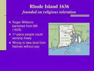 Rhode Island 1636 founded on religious toleration