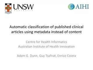 Automatic classification of published clinical articles using metadata instead of content