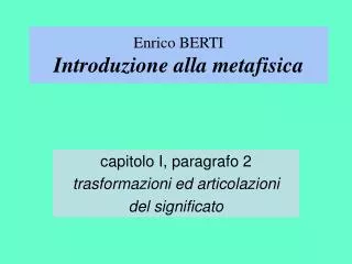 enrico berti introduzione alla metafisica