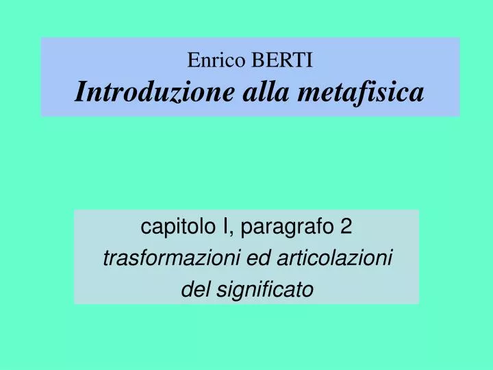 enrico berti introduzione alla metafisica