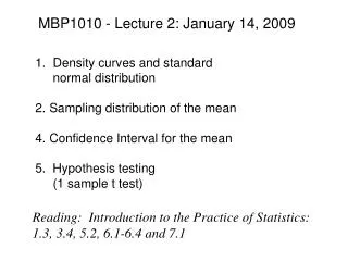 MBP1010 - Lecture 2: January 14, 2009