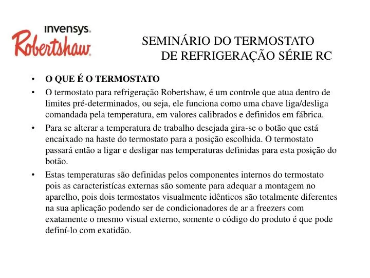 semin rio do termostato de refrigera o s rie rc