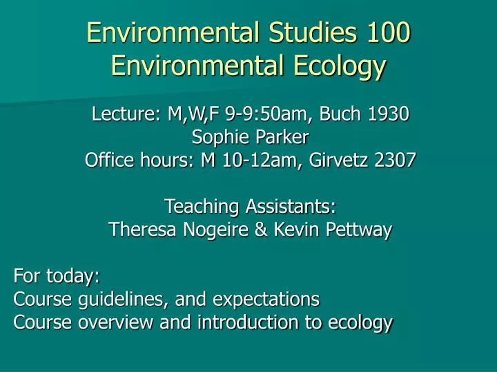 environmental studies 100 environmental ecology