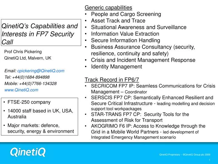 qinetiq s capabilities and interests in fp7 security call