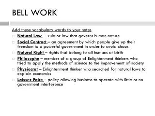 bell work