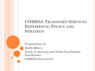 COMESA Transport Services Experience: Policy and Strategy
