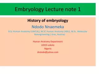 Embryology Lecture note 1