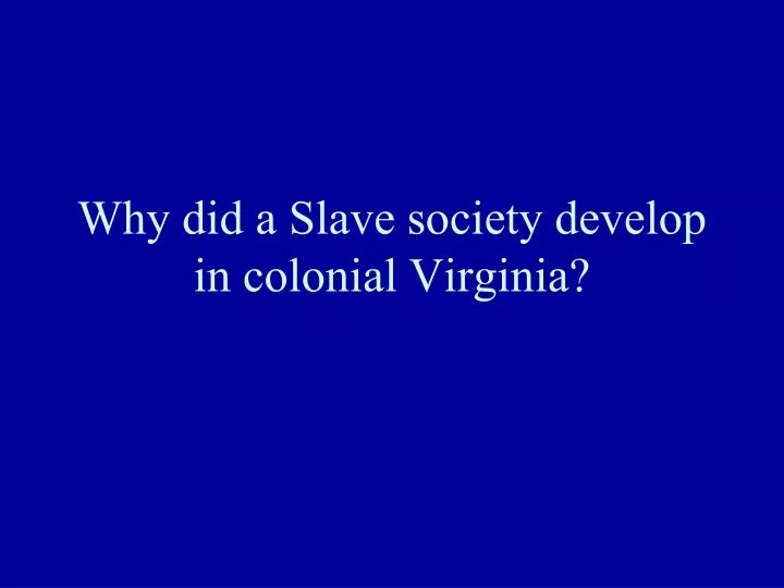 why did a slave society develop in colonial virginia