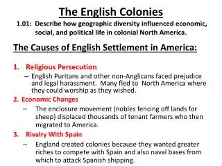 The Causes of English Settlement in America: Religious Persecution