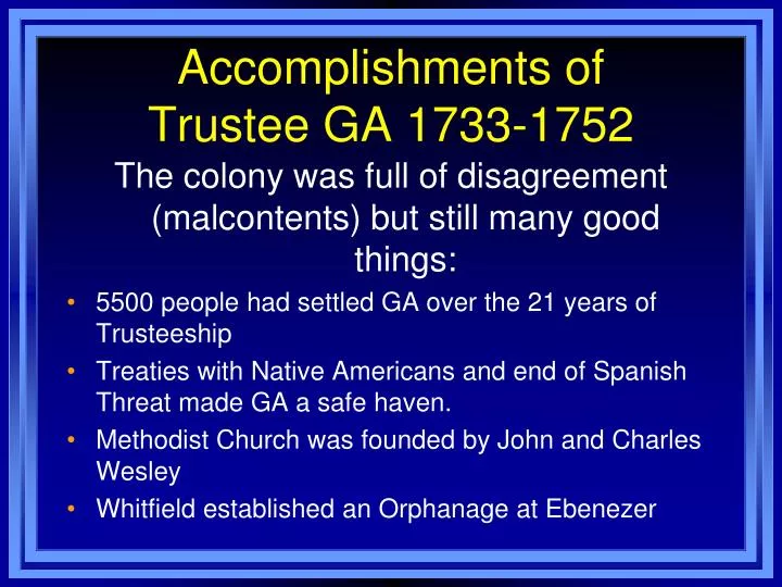 accomplishments of trustee ga 1733 1752