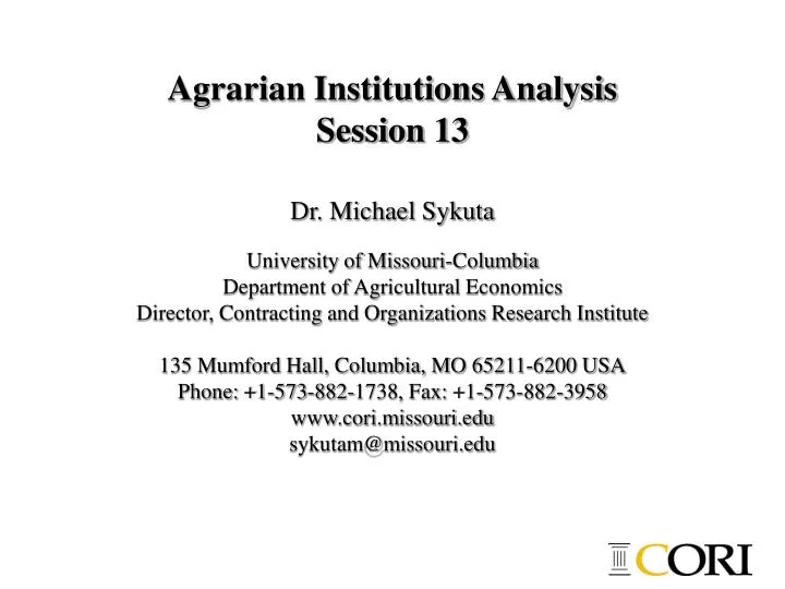agrarian institutions analysis session 13