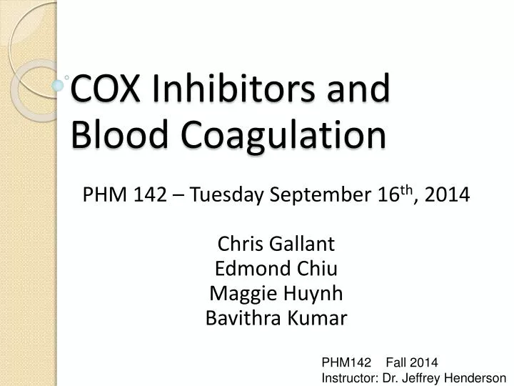 cox inhibitors and blood coagulation