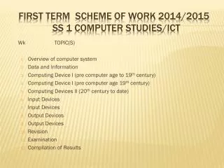 first term scheme of work 2014 2015 ss 1 computer studies ict