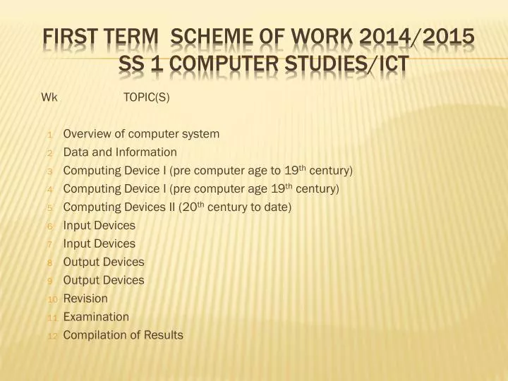 first term scheme of work 2014 2015 ss 1 computer studies ict