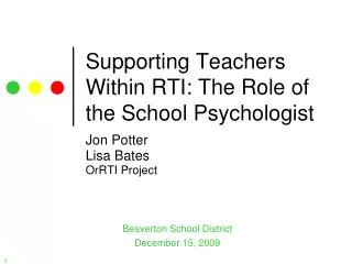 Supporting Teachers Within RTI: The Role of the School Psychologist
